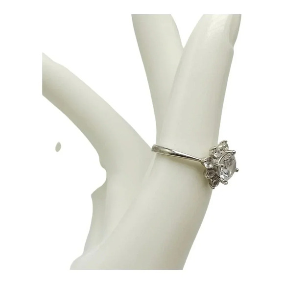 S925 Sterling Silver Cubic Zirconia Star Halo Cocktail Ring Vintage Size 5 - Picture 3 of 5